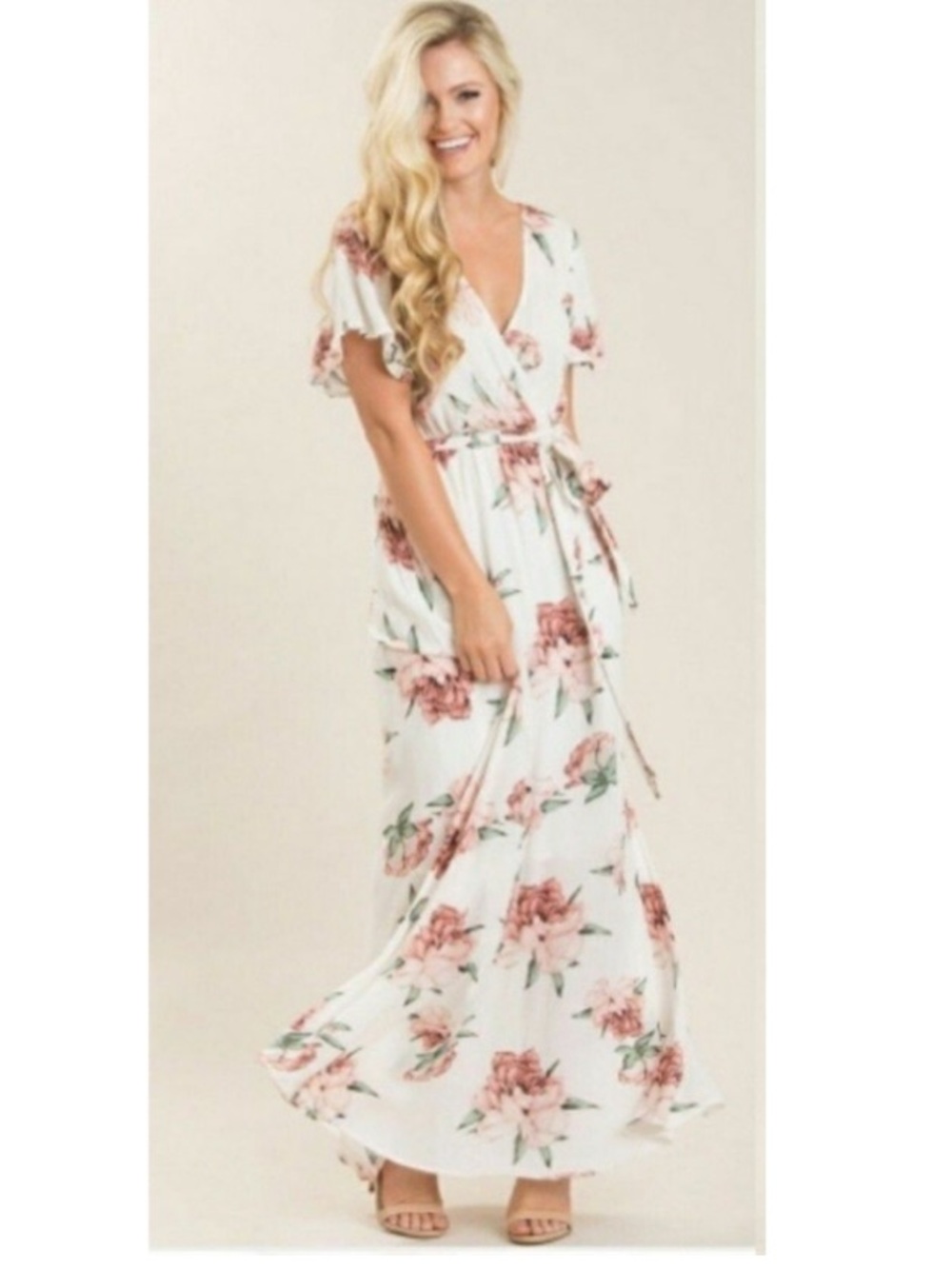ILLA ILLA Maxi Dress White Pink Flowers size Large
